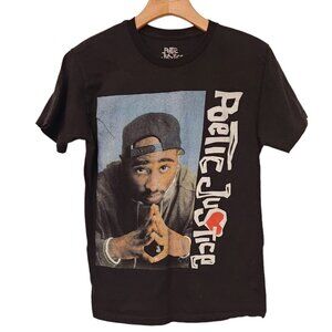 Tupac Shakur 2Pac Top Poetic Justice Rap Graphic‎ TSHIRT Black Womens Size S EUC